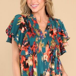 Entro Women’s Teal Multi Color Top